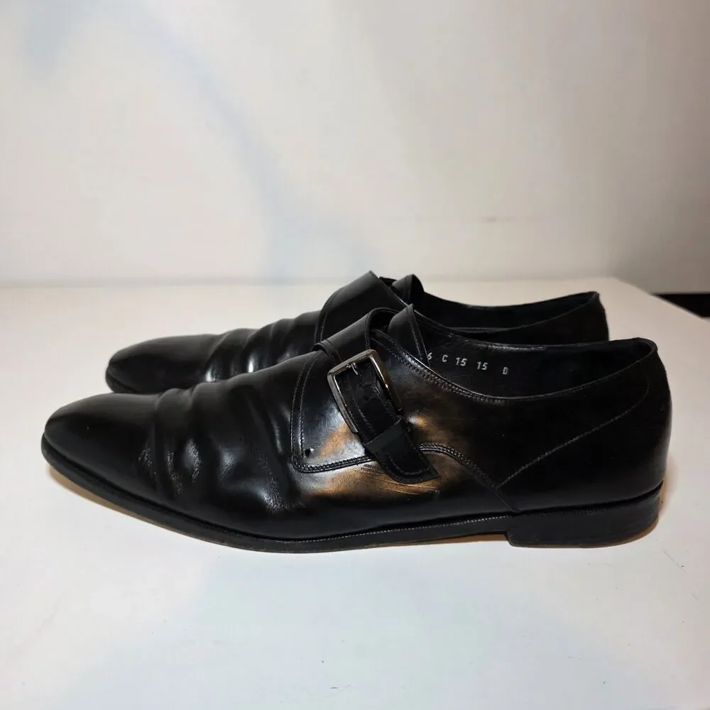 Salvatore Ferragamo Single Monk Strap Black Leather Dress shoes Mens Size 15 D